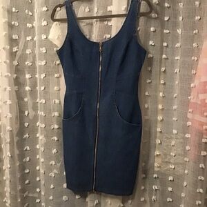 Say What? Denim Jean Zip Up Sleeveless Stretch Dress. Size Small